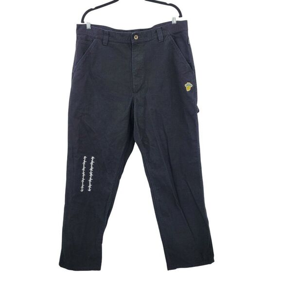 Elijah Berle Mens Loose Fit Skateboarding Pants Blk Sz 38 Carpenter Jeans Flame - Picture 2 of 14